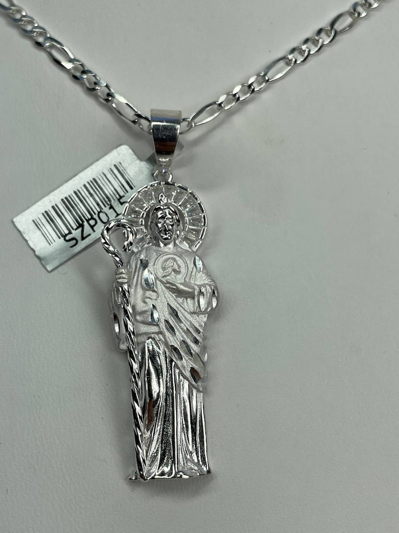 925 Sterling Silver Saint Jude Rope-Style Rectangular Pendant - Religious Jewelry - View #7