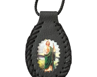 St Jude Scapular Necklace Leather Pendant Black Knotted Rope Saint Judes NEW