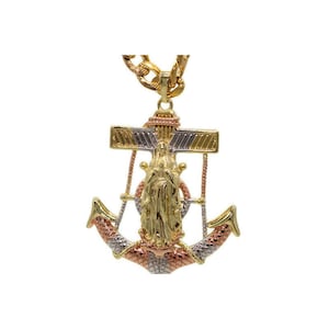 Our Lady of Guadalupe Anchor Pendant with Necklace  24k Gold Filled Three Tone New