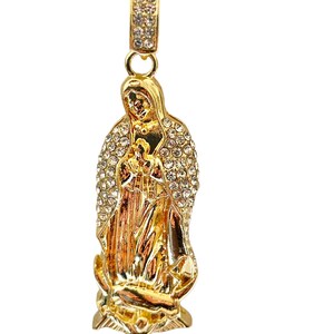 Our Lady of Guadalupe Pendant with Necklace 24K Gold Filled Rope Chain Large