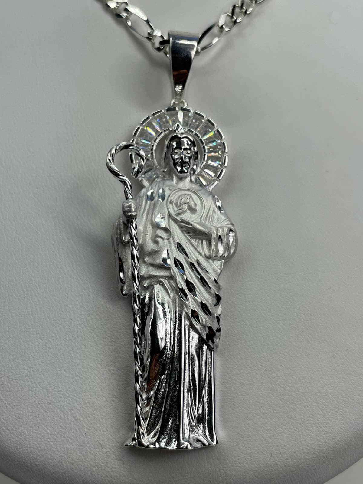 925 Sterling Silver Santo Nino de Atocha Holy Child & Figaro Chain