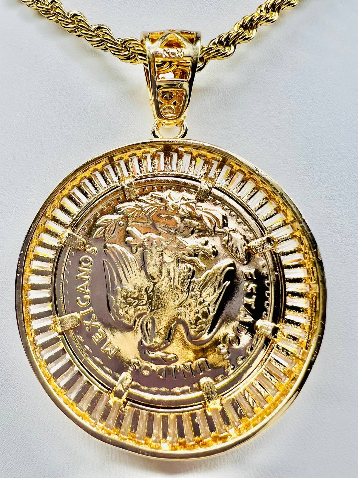 Centenario Pendant With 26 Rope Necklace 24K Gold Filled 50 Pesos