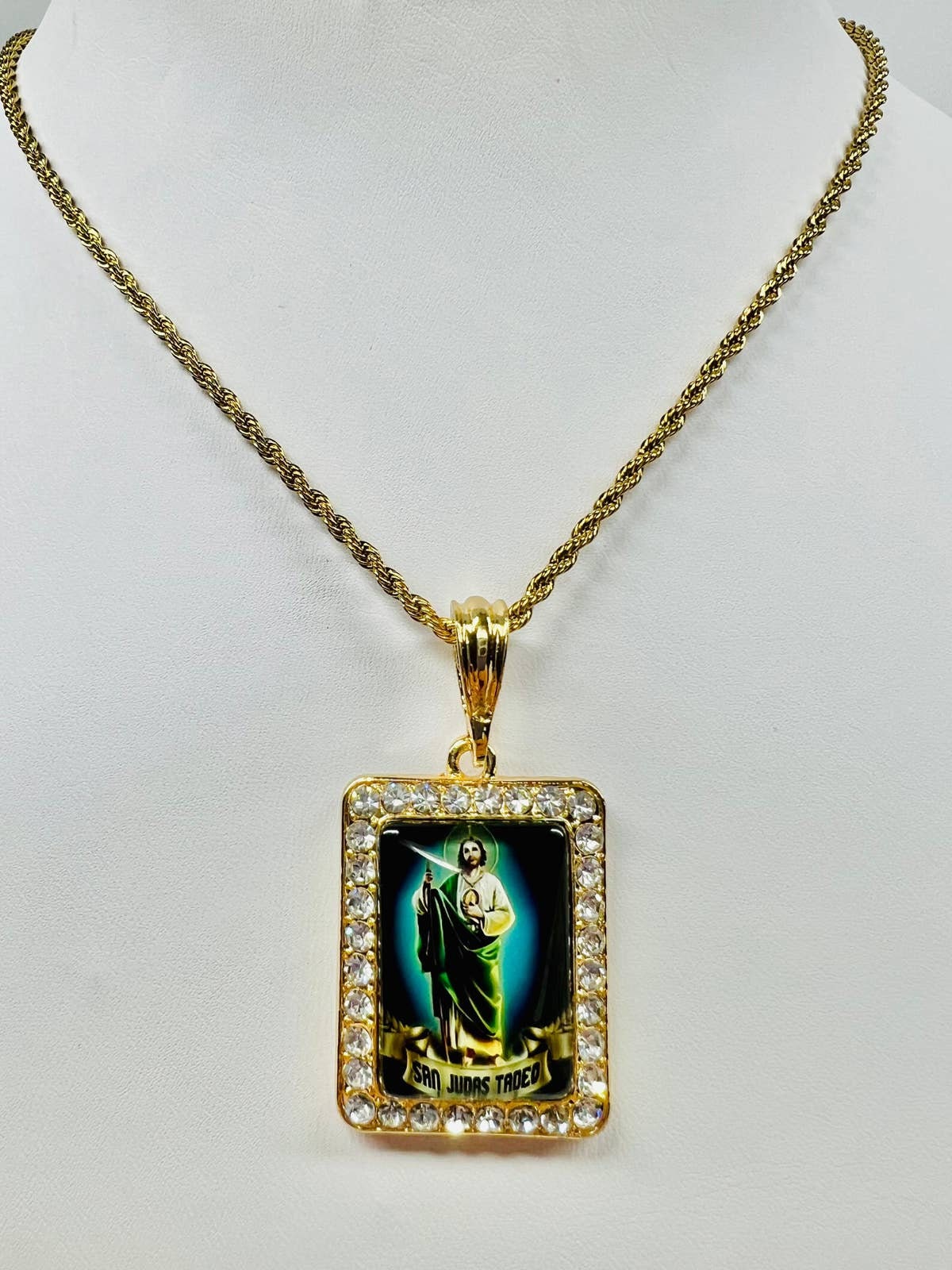 St Jude Pendant With Rope Necklace 24K Gold Filled Saint Chain - Etsy