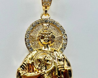St Jude Pendant with Necklace 24K Gold Filled Chain Saint San Judas Cadena NEW