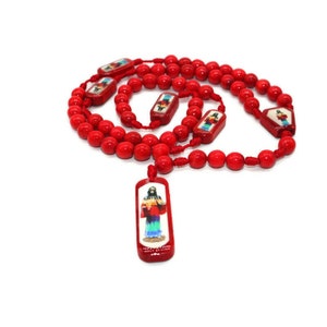 Santa Muerte Rosary Necklace Beads Red
