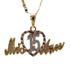 Quinceanera Pendant with Necklace Gold Filled NEW Sweet 15 Mis 15 Anos Chain