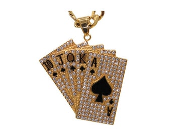 Playing Cards Flush Royal Fashion Pendant Necklace with 28" Black Cord K119 Playing Cards Flush Royal Fashion Pendant Necklace with 28" Black Cord K119