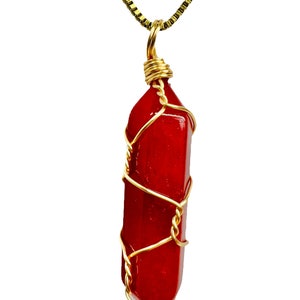 Red Crystal Stone Pendant with Necklace 24K Gold Filled Rope Chain NEW