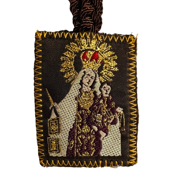 Virgen del Carmen Rope Scapular Necklace Knotted Brown NEW