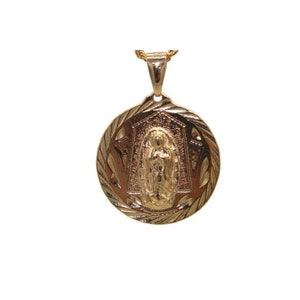 Our Lady of Guadalupe Round Pendant with Necklace 24k Gold Filled Chain NEW