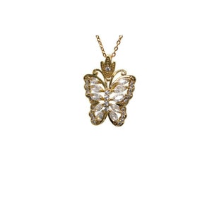 Mariposa Blanca Medalla con Cadena 24k Oro Chapeado Laminado NUEVO Dije Blanco