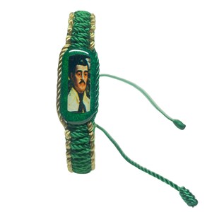 Jesus Malverde Reversible Knotted Rope Bracelet Green and Cream Adjustable NEW