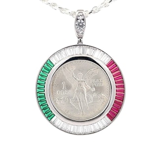 Centenario Pendant with Rope Chain Sterling Silver .925 Mexican Colors