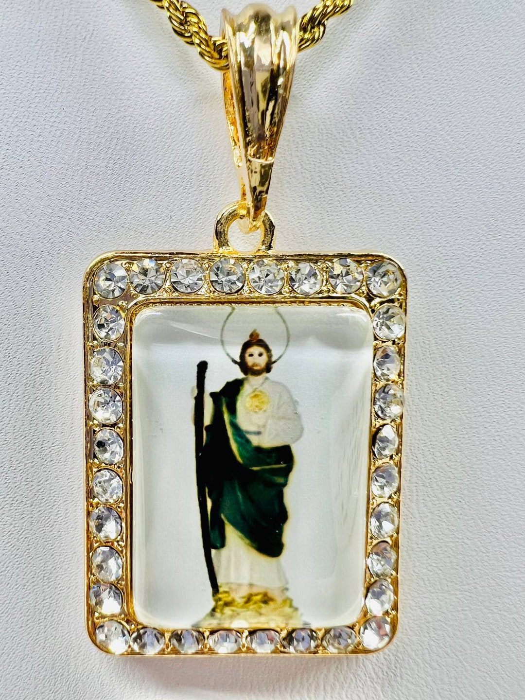 St Jude Pendant With Rope Necklace 24K Gold Filled Saint Tadeo - Etsy