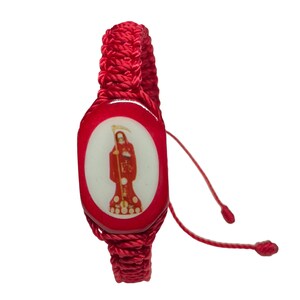 Santa Muerte Knotted Red Rope Bracelet Adjustable Large Wood Charm Holy Death
