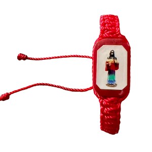 Santa Muerte Knotted Rope Bracelet 7 Powers Red Adjustable Santisima Wood