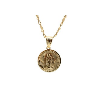 Our Lady of Guadalupe Pendant with Necklace 24K Gold Filled Round Chain NEW