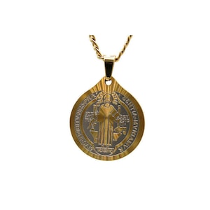 St Benedict Pendant with Necklace Two Tone 24k Gold Filled Saint NEW Stainless Steel