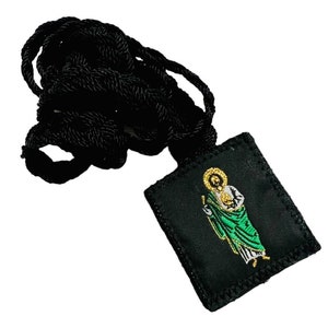 St Jude and Our Lady of Guadalupe Rope Scapular Necklace Black Reversible NEW