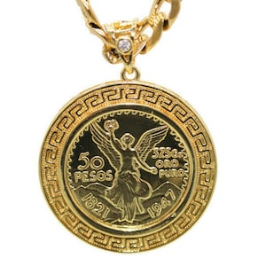 Small Centenario Pendant with Necklace Gold Filled 50 Pesos Mexican Eagle