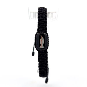 White Santa Muerte Handmade Bracelet Black Knotted Rope Adjustable NEW