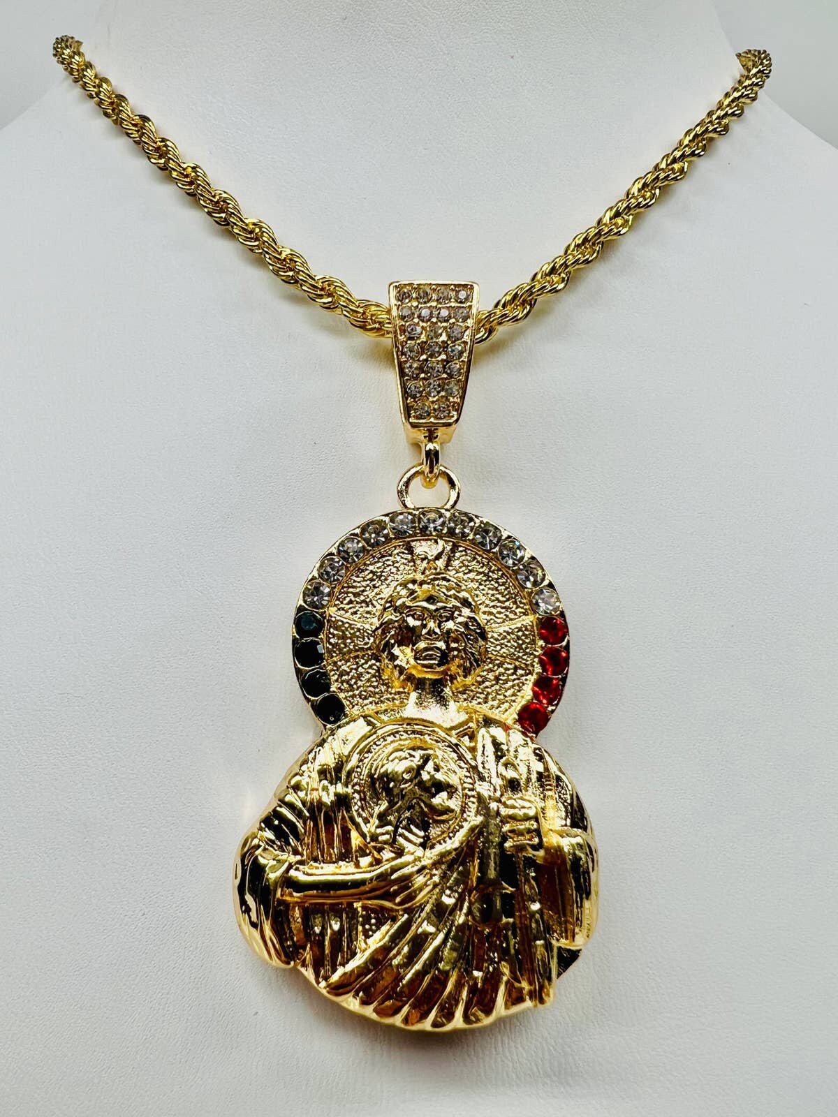 St Jude Pendant With Necklace 24K Gold Filled Saint Chain San Judas ...