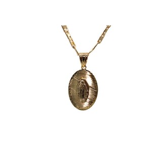 Our Lady of Guadalupe Oval Pendant with Necklace 24K Gold Filled Chain Charm NEW