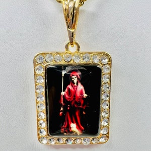 Santa Muerte Pendant with Rope Necklace 24K Gold Filled