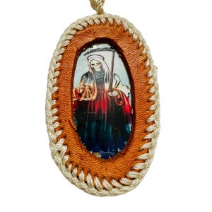 Santa Muerte Leather Scapular Necklace 7 Powers Rope
