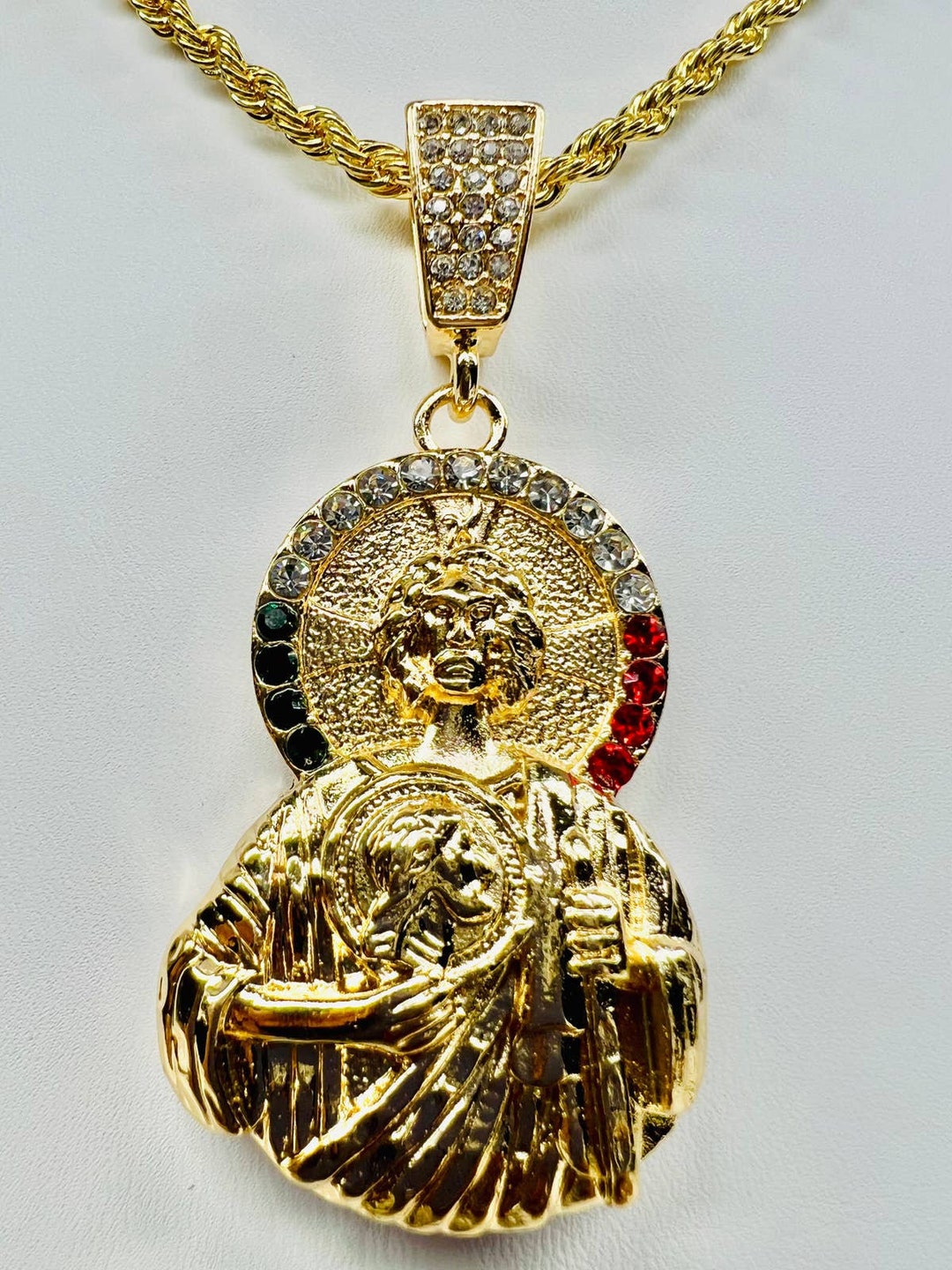 St Jude Pendant With Necklace 24K Gold Filled Saint Chain San Judas ...