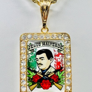 Jesus Malverde Pendant with Rope Necklace 24K Gold Filled Narco Sinaloa NEW