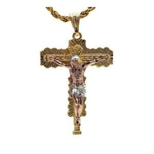 Cruz Crucifijo con Cadena de Torsal  24k Oro Chapiado Nuevo Jesus Dije Medalla