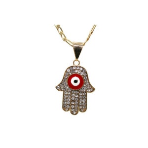 Red Evil Eye Hamsa Hand Pendant with Necklace 24k Gold Filled Chain NEW