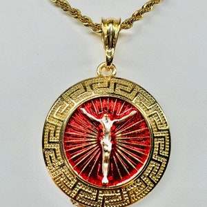 Crucifix Cross Round Pendant with 24&quot; Rope Necklace 24K Gold Filled NEW