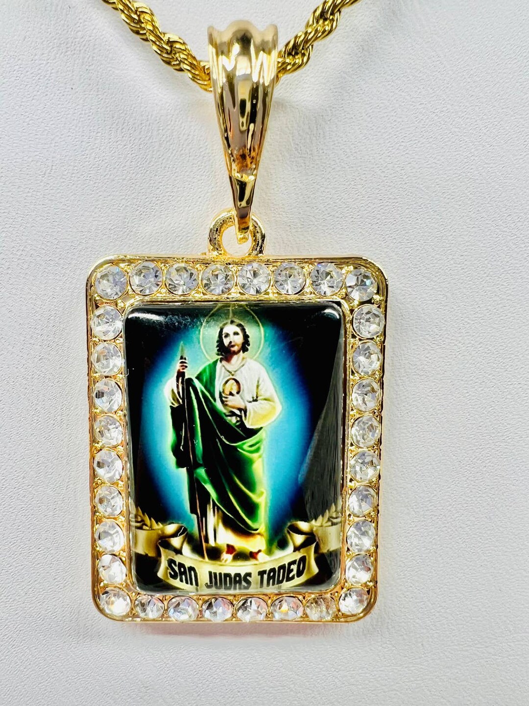 St Jude Pendant With Rope Necklace 24K Gold Filled Saint Chain - Etsy