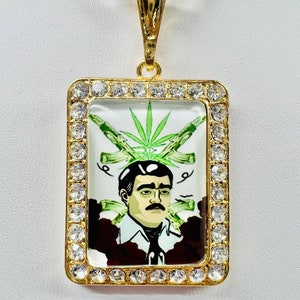 Jesus Malverde Pendant with Rope Necklace 24K Gold Filled Narco Sinaloa NEW