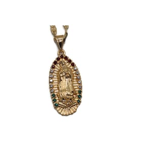 Virgen de Guadalupe Medalla con Cadena 24k Oro Chapeado Laminado Dije Mexico