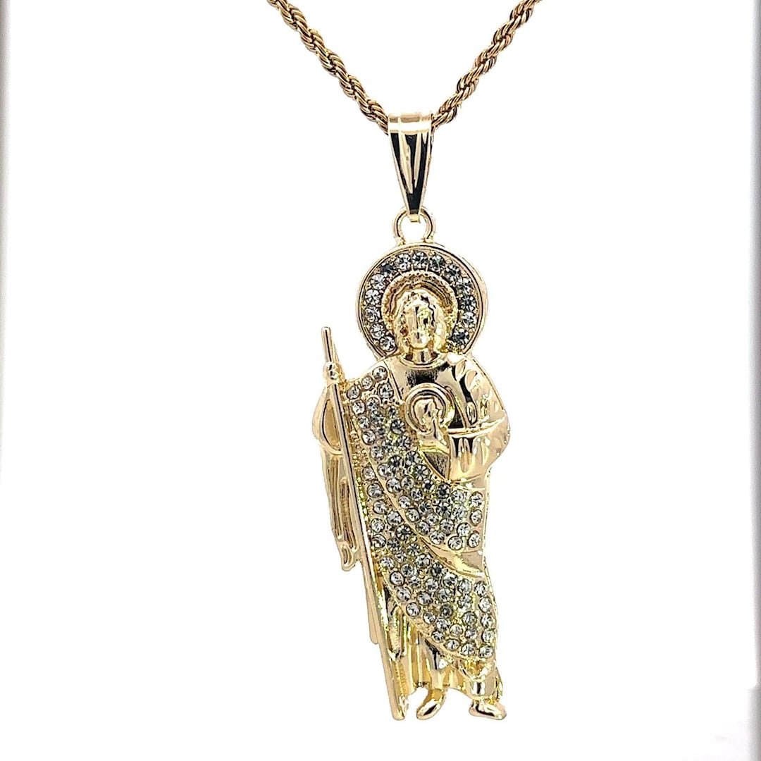 St Jude Necklace Rope Chain Pendant 24K Gold Plated NEW - Etsy