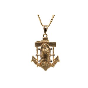 Our Lady of Guadalupe Anchor with Necklace NEW 24k Gold Filled Charm Chain Virgin