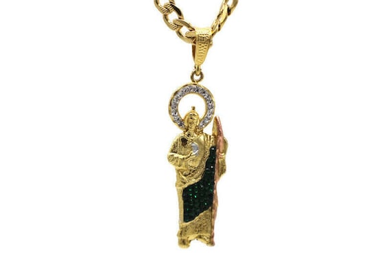 St Jude Pendant With Necklace Gold Filled Green Stones NEW - Etsy