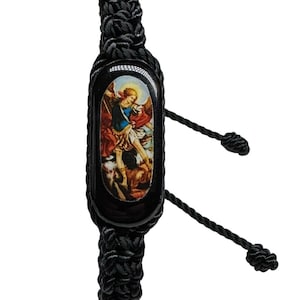 St Michael Knotted Rope Bracelet Black Adjustable Saint Wood Charm NEW