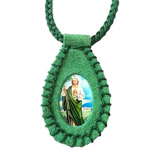 St Jude Scapular Necklace Leather Pendant Green Knotted Rope Saint Jude Judes NEW