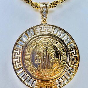 St Benedict Centenario with Rope Necklace 24K Gold Filled Saint