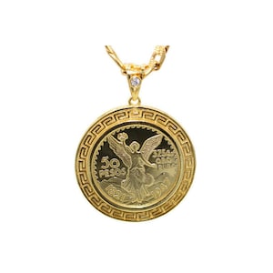 Centenario Pendant with Necklace NEW 24k Gold Filled Figaro Necklace 50 Pesos