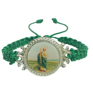 St Jude Knotted Rope Bracelet Green Adjustable Handmade Saint Tadeo