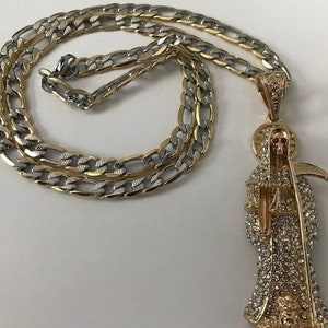Santa Muerte Gold Plated Pendant with 26&quot; Stainless Steel Necklace Brand New
