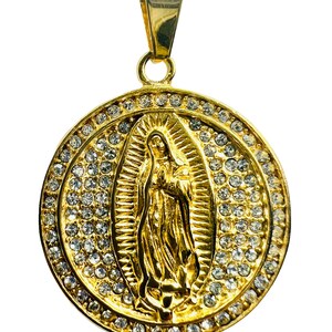 Our Lady of Guadalupe Pendant with Necklace 24K Gold Filled Round Rope Chain NEW
