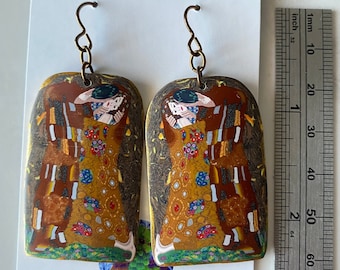 Kolczyki Klimta „Pocałunek”, biżuteria secesyjna z gliny polimerowej