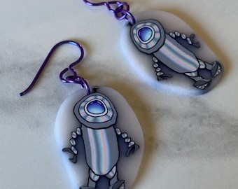 Pendientes de robot hechos a mano: arcilla polimérica, alambres de niobio