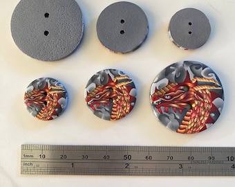 Botones de dragón de arcilla polimérica hechos a mano, adornos de fantasía